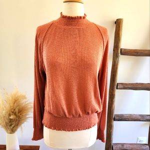 Free People Rust Color Ruffle Neck Sweater Small